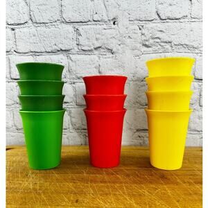 Vintage Tupperware Bell Tumblers #109 Kid's Retro Cups Yellow Green & Orange USA